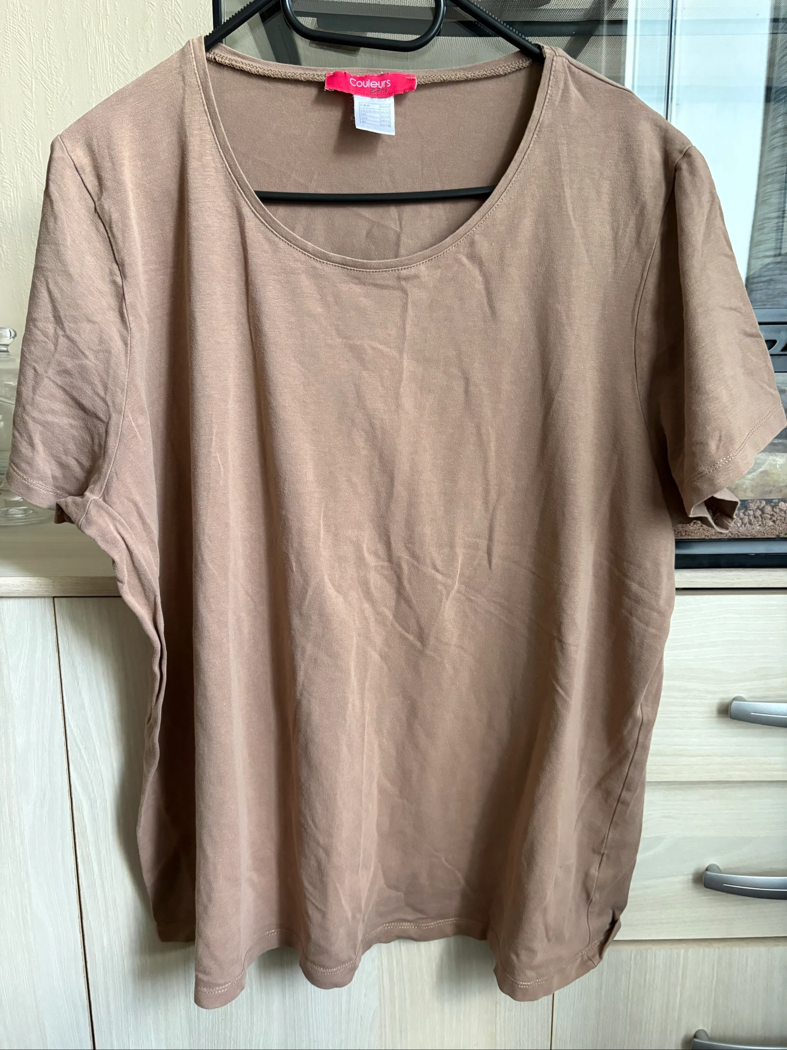 Tee-shirt femme 50/52 marron clair 100 % coton Couleurs & Prix